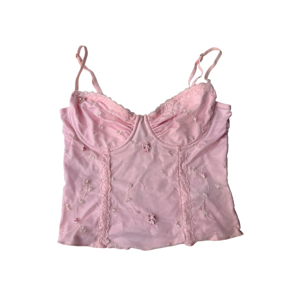 Edikted Pink Floral Mesh Corset Top Y2K Style Size M